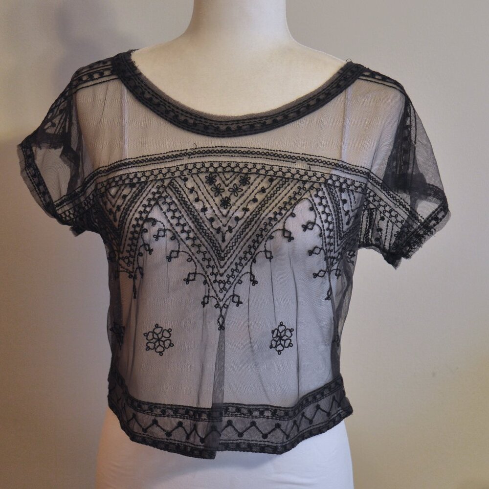 Free People Brown Sheer Lace Crop Top - Size S